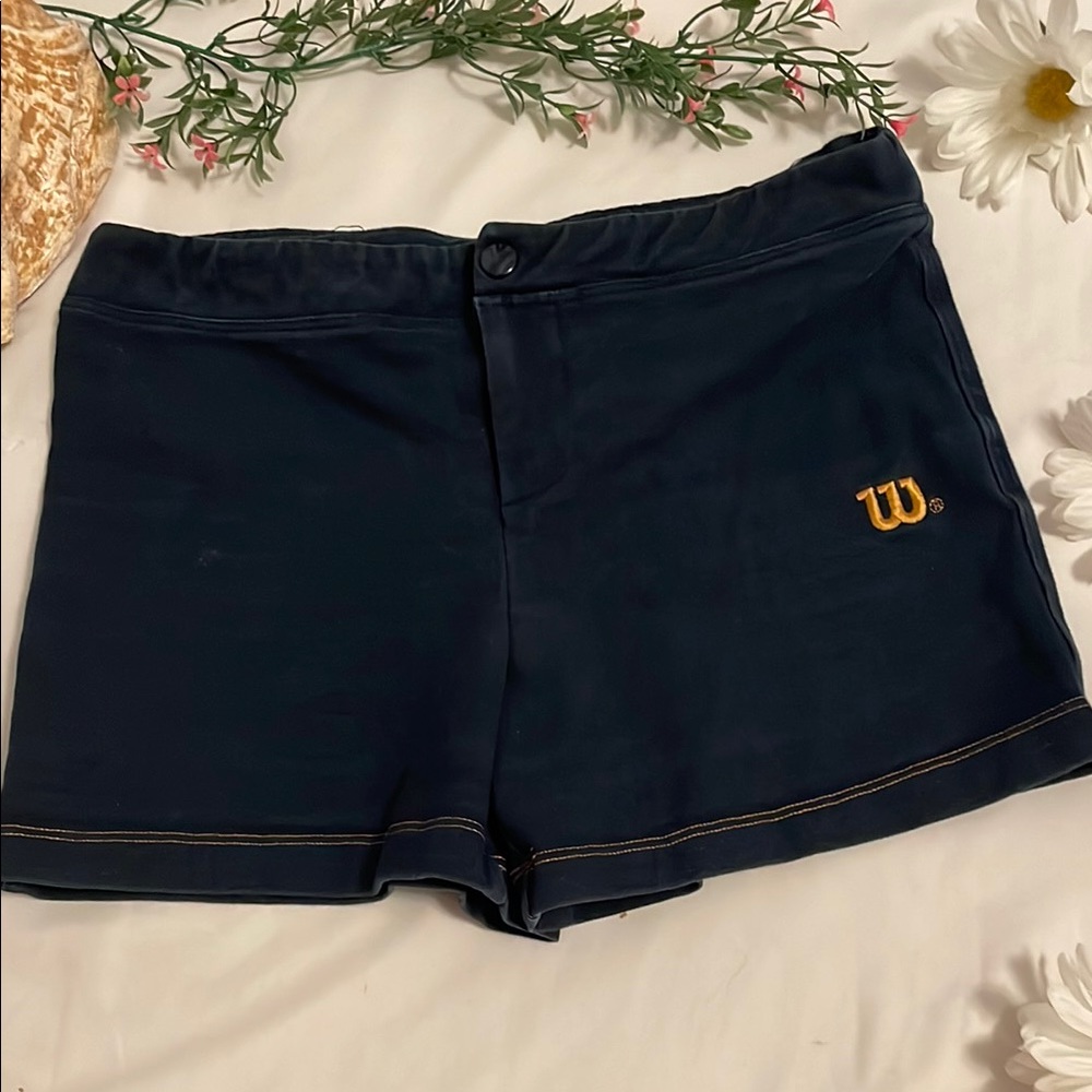 Wilson Navy Blue Athletic Shorts Elastic Waist Zip Button Hem Stitch Medium